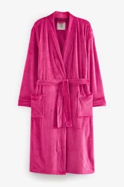 Next Pink Supersoft Ribbed Dressing Gown -Fashion Women C03 279s5
