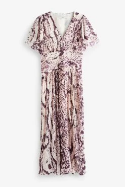 Next Pleated Short Sleeves Midi Dress -Fashion Women C06 921s5