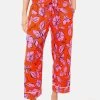 Jigsaw Red Mandarin Leaf Cropped Pyjama -Fashion Women C06253s