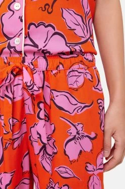 Jigsaw Red Mandarin Leaf Cropped Pyjama -Fashion Women C06253s4