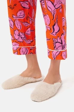 Jigsaw Red Mandarin Leaf Cropped Pyjama -Fashion Women C06253s5