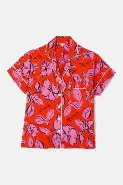 Jigsaw Red Mandarin Leaf Cropped Pyjama -Fashion Women C06253s6