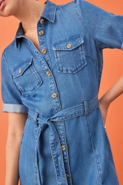 Next Mid Blue Utility Detail TENCEL™ Tie Waist Mini Dress -Fashion Women C07 251s4
