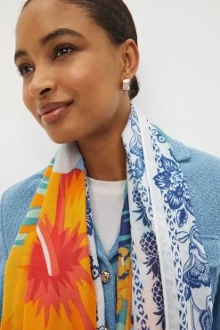 Next Blue/Orange Floral Lightweight Scarf -Fashion Women C07552s2