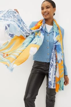 Next Blue/Orange Floral Lightweight Scarf -Fashion Women C07552s3