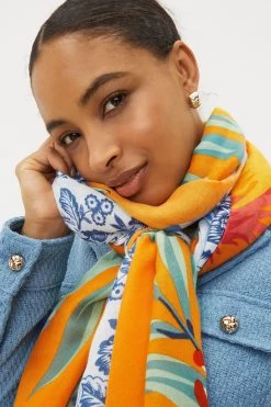 Next Blue/Orange Floral Lightweight Scarf -Fashion Women C07552s4