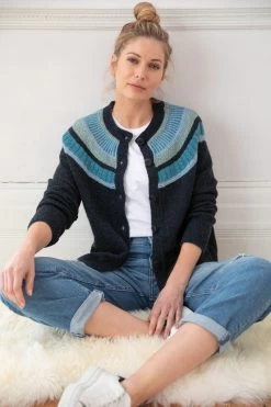 Celtic & Co. Blue Shetland Statement Yoke Cardigan