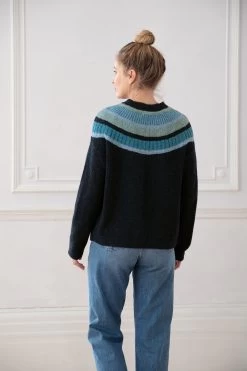 Celtic & Co. Blue Shetland Statement Yoke Cardigan -Fashion Women C10237s3