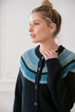 Celtic & Co. Blue Shetland Statement Yoke Cardigan -Fashion Women C10237s4