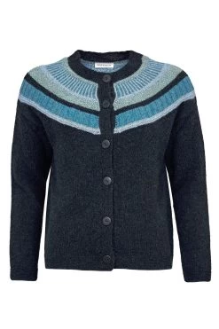 Celtic & Co. Blue Shetland Statement Yoke Cardigan -Fashion Women C10237s5