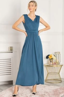 Jolie Moi Blue Draped Maxi Dress -Fashion Women C15890s4