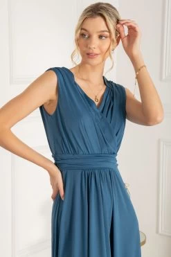 Jolie Moi Blue Draped Maxi Dress -Fashion Women C15890s5