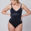 SPANX Shaping Satin Tummy Control Black Thong Bodysuit -Fashion Women C16323s