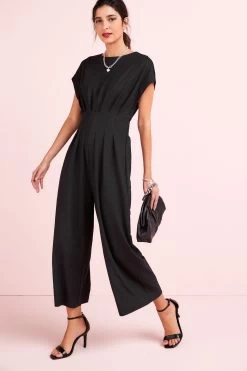Next Short Sleeve Pleated Corset Detail Wide Leg Jumpsuit