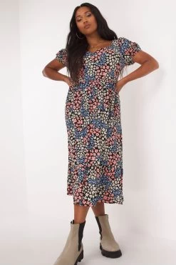Simply Be Floral Sweetheart Black Midi Dress