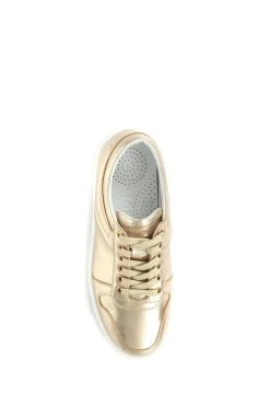 Jones Bootmaker Gold Alani Leather Platform Trainers -Fashion Women C24570s4