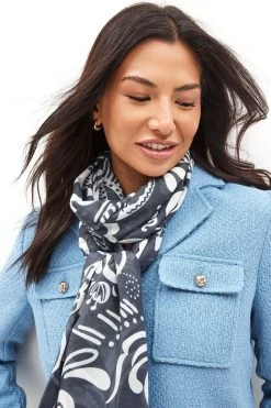 Next Navy Blue Floral Lightweight Scarf -Fashion Women C25323s2