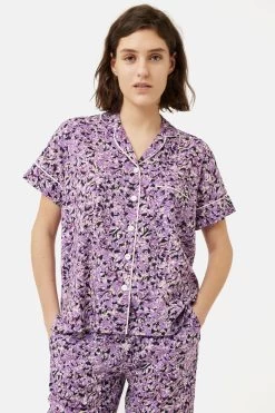 Jigsaw Purple Brushwork Cropped Pyjama -Fashion Women C28372s3