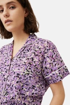 Jigsaw Purple Brushwork Cropped Pyjama -Fashion Women C28372s4