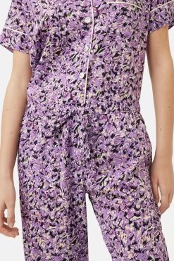 Jigsaw Purple Brushwork Cropped Pyjama -Fashion Women C28372s6