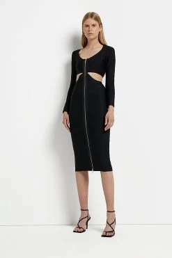 River Island Cutout Zip Black Midi Dress
