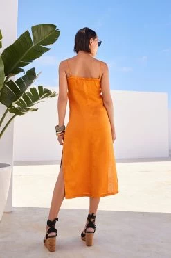 Next 100% Linen Ruffle Midi Summer Dress -Fashion Women C29 102s3