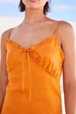 Next 100% Linen Ruffle Midi Summer Dress -Fashion Women C29 102s4