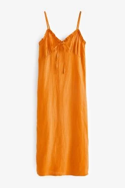 Next 100% Linen Ruffle Midi Summer Dress -Fashion Women C29 102s5