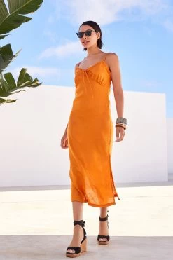 Next 100% Linen Ruffle Midi Summer Dress -Fashion Women C29 102s6