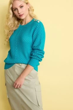 Next Gem Button Stitch Detail Crew Neck Jumper