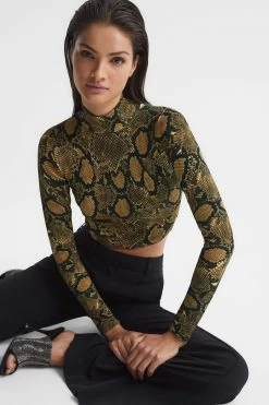 Reiss Farah Snake Print Knitted Top