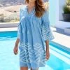 Next Blue V-Neck Embroided Denim Mini Dress -Fashion Women C34 225s