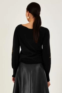 Monsoon Star Beaded Badge Black Jumper With Lenzing EcoVero™ -Fashion Women C38638s2