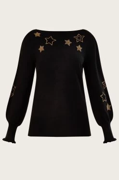 Monsoon Star Beaded Badge Black Jumper With Lenzing EcoVero™ -Fashion Women C38638s4