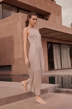 Next Champagne Gold Sparkle Halterneck Midi Dress