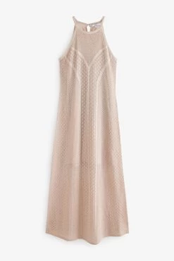 Next Champagne Gold Sparkle Halterneck Midi Dress -Fashion Women C39 249s5