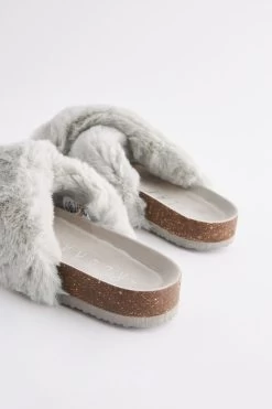 Next Faux Fur Cork Crossover Slippers 13 Next Faux Fur Cork Crossover Slippers -Fashion Women C39002s6