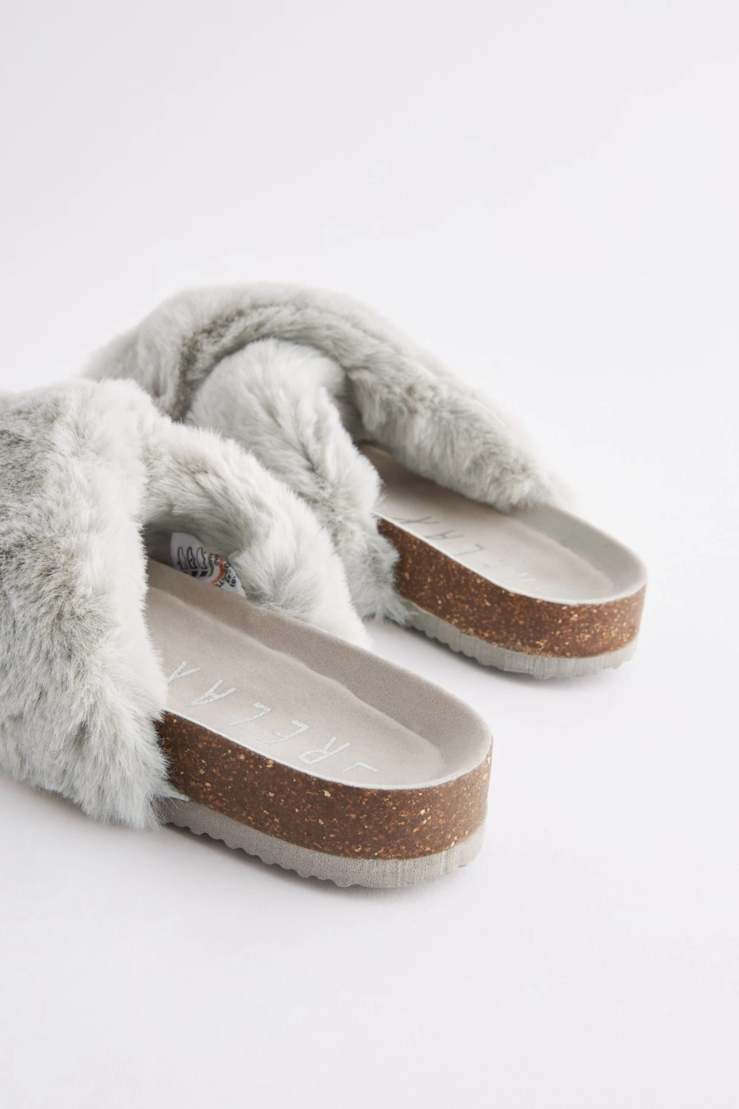 Next Faux Fur Cork Crossover Slippers 8 Next Faux Fur Cork Crossover Slippers - Image 6