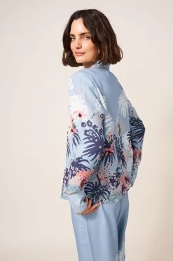 White Stuff Blue Nina Woven Pyjama Shirt -Fashion Women C41714s3