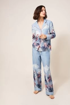 White Stuff Blue Nina Woven Pyjama Shirt -Fashion Women C41714s4