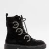 River Island Black Jewel Lace Up Ankle Boots -Fashion Women C46357s