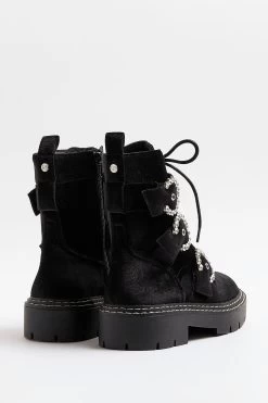 River Island Black Jewel Lace Up Ankle Boots -Fashion Women C46357s3
