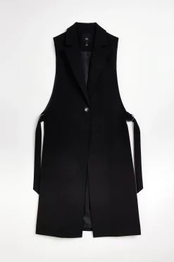 River Island Black Sleeveless Ll Tie Side Blazer -Fashion Women C49210s5