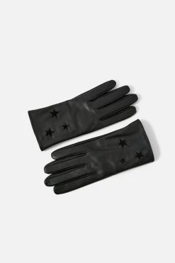 Accessorize Luxe Star Black Leather Gloves