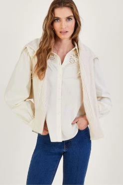 Monsoon Cream Cut Out Lace Puff Sleeve Blouse