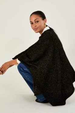 Monsoon Metallic Black Poncho -Fashion Women C55293s3
