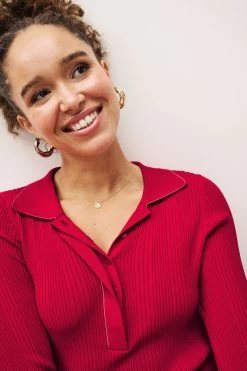 Next Long Sleeve Tipped Polo Neck Knit Top -Fashion Women C58557s3