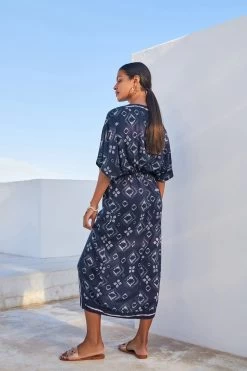 Next Navy Tie Dye Maxi Kaftan Coverup Beach Dress -Fashion Women C61 973s3