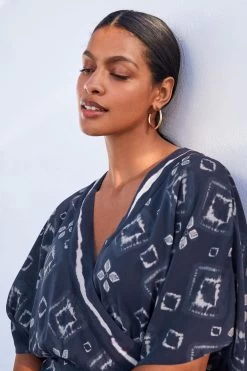 Next Navy Tie Dye Maxi Kaftan Coverup Beach Dress -Fashion Women C61 973s4