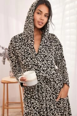 Next Black/White Animal Print Towelling Dressing Gown -Fashion Women C62 473s3